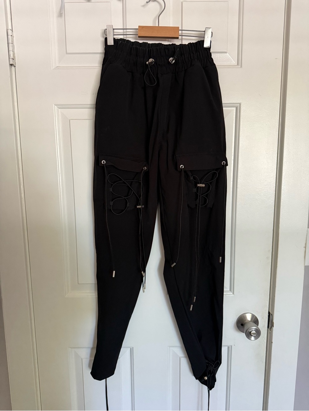 Manière De Voir Black Cargo Joggers with Drawcord Details